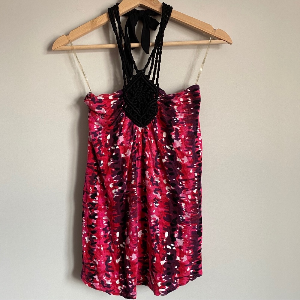 Dynamite - Red/Pink/Black Tie-Neck Top